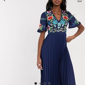 ASOS Tall pleated dress with embroidery